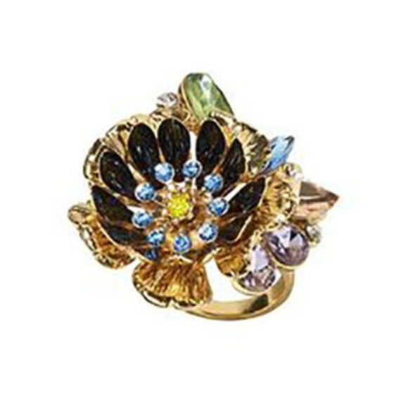 Banana Republic Statement Flower Gem Crsytal Savannah Fireworks enamel Ring 7 - Picture 1 of 2